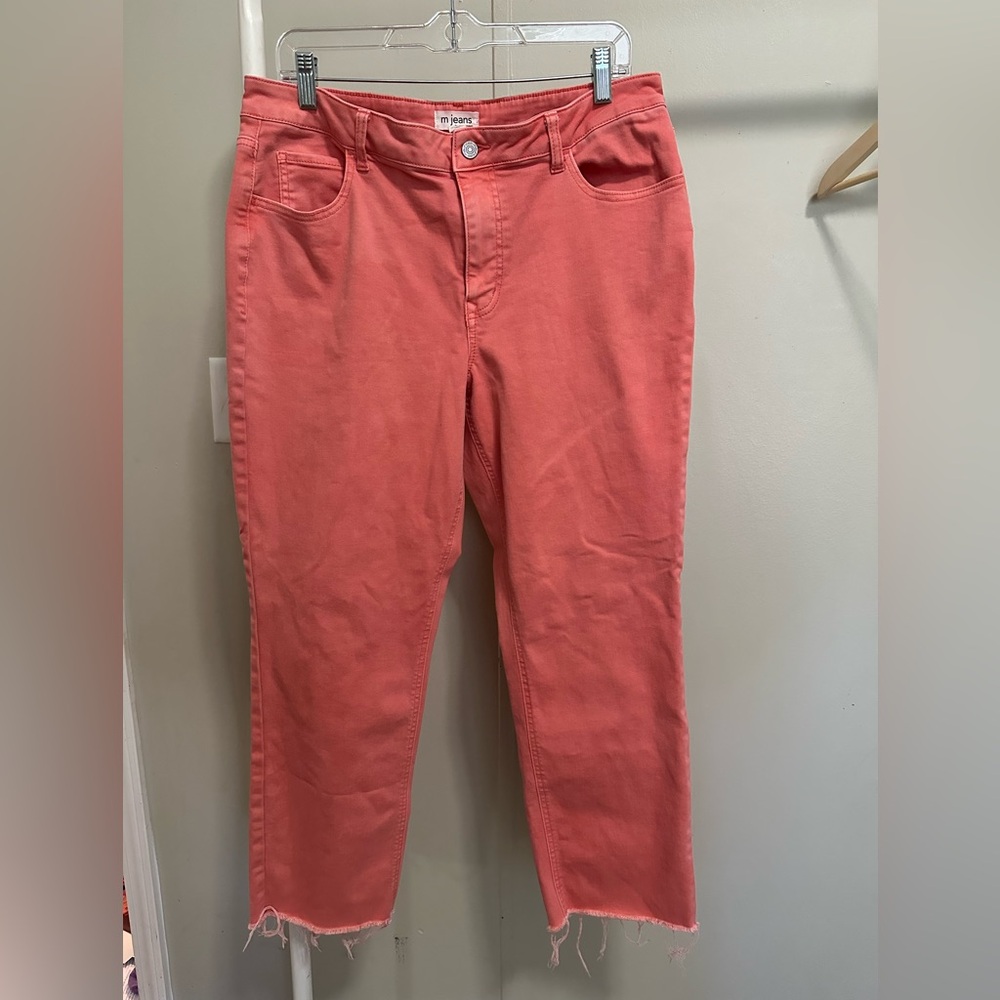 Maurices Pink Mid Rise Slim Straight Ankle Original Fit Jeans size 14 Regular